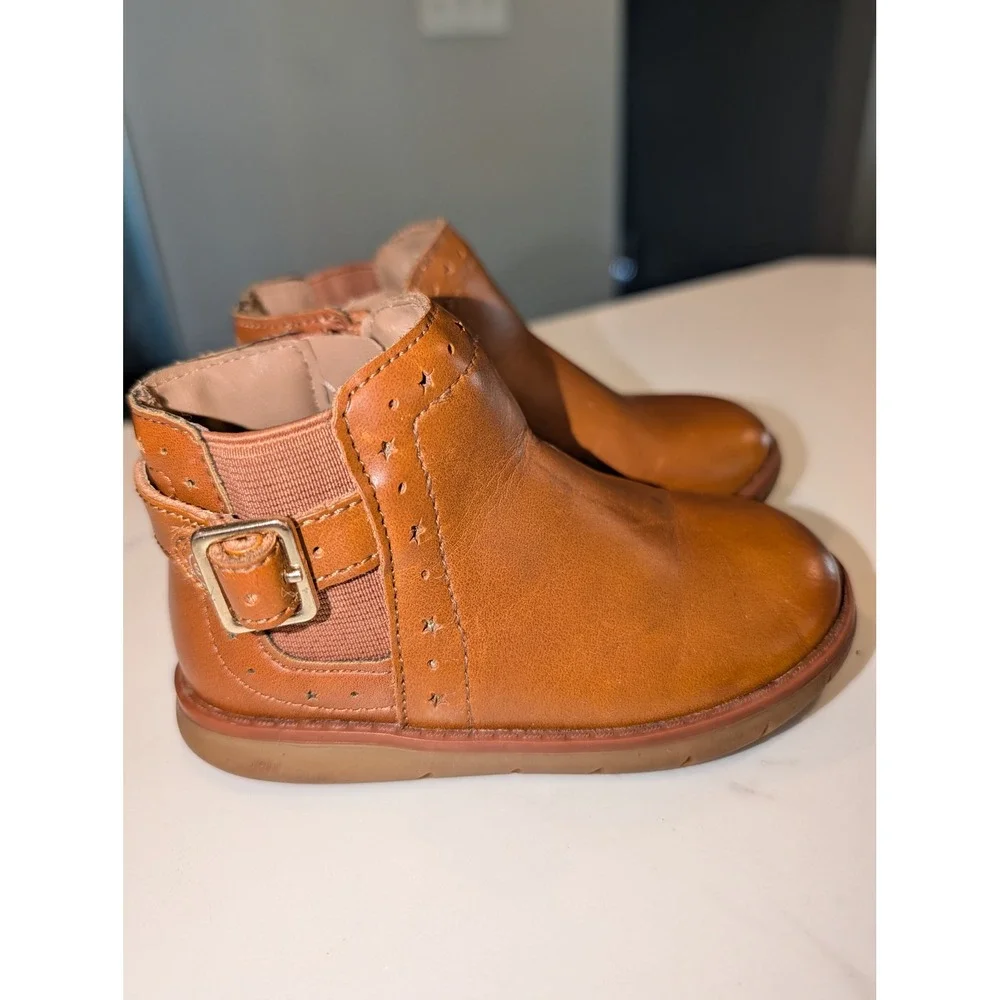 Stride Rite Agnes Toddler Girls 6.5M Brown Cognac Leather Star Ankle Boots